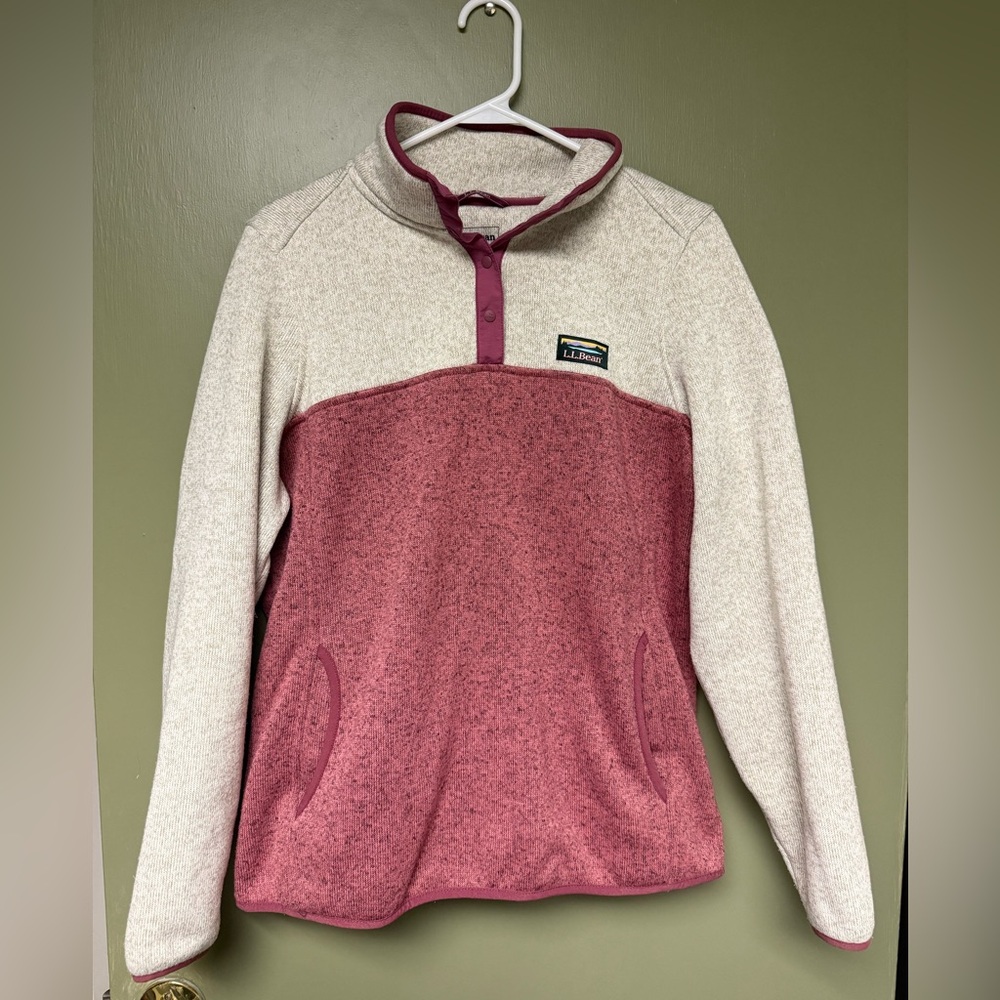 L.L. Bean Cream and Pink Cowl Neck Sweater